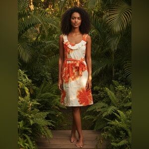 Anthropologie Moulinette Soeurs "Orange Blossom" Watercolor Shift Summer Dress